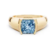 Princess Cut Half Bezel Solitaire Engagement Ring Setting for a Fancy Blue Lab-Grown Diamond | Wide Band | Yellow Gold