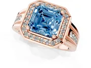 Asscher Cut Halo Engagement Ring Setting for a Fancy Blue Lab-Grown Diamond | Channel-Set Split Shank | Rose Gold