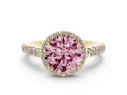 Round Halo Pavé Engagement Ring Setting for a Fancy Pink Lab-Grown Diamond | Yellow Gold