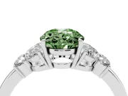 Fancy Green Oval Cut Diamond Solitaire Floral Ring Set in Silver with Marquise Petals and Prong Setting