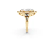 Marquise Cut Diamond Milgrain Halo Ring Set in Yellow gold with Split Shank