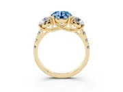 Round Three Stone Engagement Ring Setting for a Fancy Blue Lab-Grown Diamond | Accented Shoulders | Yellow Gold