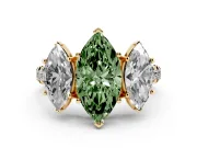 Marquise Three Stone Engagement Ring Setting for a Fancy Green Lab-Grown Diamond | Accented Shoulders | Yellow Gold