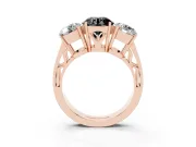 Round Three Stone Engagement Ring Setting for a Black Center | Beaded Shoulders | Rose Gold