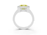 Fancy Yellow Asscher Cut Diamond Halo Ring Set in Silver with Pavé Band and Milgrain-Edged Prongs