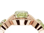 Radiant Cut Three Stone Halo Engagement Ring Setting for a Fancy Yellow Lab-Grown Diamond | Pavé Wave Band | Rose Gold