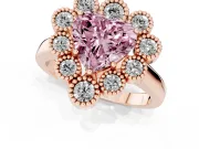 Heart-Shaped Milgrain Cluster Halo Engagement Ring Setting for a Fancy Pink Lab-Grown Diamond | Plain Band | Rose Gold