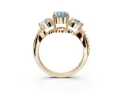 Oval Three Stone Engagement Ring Setting for a Fancy Blue Lab-Grown Diamond | Tapered Pave Band | Yellow Gold