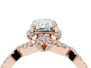 Radiant Cut Milgrain Halo Engagement Ring Setting | Graduated Shoulders | Rose Gold