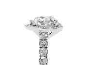 Heart Cut Diamond Halo Engagement Ring Set in Silver with Pavé Band and Prong Setting