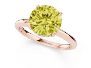 Fancy Yellow Round Cut Diamond Solitaire Engagement Ring Set in Rose gold with Prong Setting and Polished Band