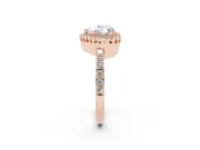Heart Cut Diamond Halo Engagement Ring Set in Rose gold with Milgrain Detail and Pavé Band