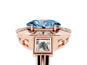 Fancy Blue Oval Cut Diamond Milgrain Halo Ring Set in Rose gold with Split Shank
