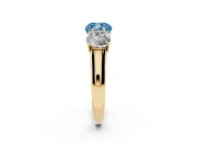 Cushion Cut Three Stone Engagement Ring Setting for a Fancy Blue Lab-Grown Diamond | Basket Prong Heads | Yellow Gold