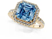 Asscher Cut Pave Halo Engagement Ring Setting for a Fancy Blue Lab-Grown Diamond | Yellow Gold