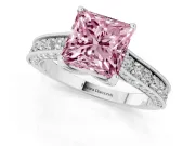 Princess Cut Hidden Halo Engagement Ring Setting for a Fancy Pink Lab-Grown Diamond | Milgrain Pave | Platinum