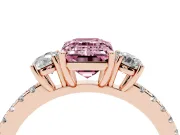 Emerald Cut Three Stone Engagement Ring Setting for a Fancy Pink Lab-Grown Diamond | Pave Shoulders | Rose Gold