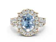 Oval Halo Engagement Ring Setting for a Fancy Blue Lab-Grown Diamond | Side Clusters | Yellow Gold