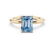 Emerald Cut Hidden Halo Ring Setting for a Fancy Blue Lab-Grown Diamond | Yellow Gold