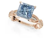 Princess Cut Vintage Engagement Ring Setting for a Fancy Blue Lab-Grown Diamond | Graduated Stations | Rose Gold