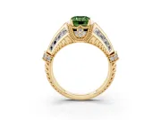 Fancy Green Emerald Cut Diamond Vintage-Inspired Milgrain Ring Set in Yellow gold with Accent Split Shank