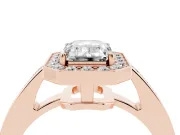 Emerald Cut Diamond Halo Pavé Engagement Ring Set in Rose gold with Bezel Setting