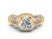 Heart Cut Diamond Vintage-Inspired Milgrain Ring Set in Yellow gold with Accent Split Shank