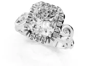 Radiant Cut Vintage Filigree Halo Engagement Ring Setting | Scroll Shoulders | Sterling Silver