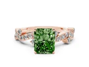 Radiant Cut Twisted Pavé Engagement Ring Setting for a Fancy Green Lab-Grown Diamond | Bar Stations | Rose Gold