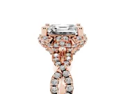 Asscher Cut Diamond Halo Twist Band Solitaire Ring Set in Rose gold with Prong-Set Center Stone