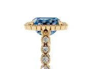 Radiant Cut Milgrain Halo Engagement Ring Setting for a Fancy Blue Lab-Grown Diamond | Beaded Shoulders | Yellow Gold