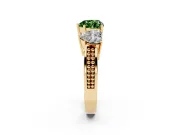 Heart-Shaped Three Stone Engagement Ring Setting for a Fancy Green Lab-Grown Diamond | Beaded Shoulders | Yellow Gold