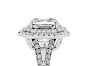 Asscher Cut Double Halo Split Shank Engagement Ring Setting | Pavé Shoulders | Platinum