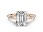 Emerald Cut Vintage Cathedral Engagement Ring Setting | Carved Band | Rose Gold