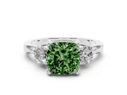 Cushion Cut Hidden Halo Three Stone Engagement Ring Setting for a Fancy Green Lab-Grown Diamond | White Gold