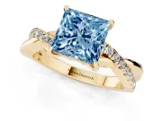 Princess Cut Crossover Engagement Ring Setting for a Fancy Blue Lab-Grown Diamond | Yellow Gold