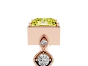 Fancy Yellow Princess Cut Diamond Vintage-Inspired Milgrain Ring Set in Rose gold with Marquise Stations of Round Accents