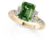 Emerald Cut Side Stone Engagement Ring Setting for a Fancy Green Lab-Grown Diamond | Pave Band | Yellow Gold