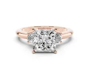 Three-Stone Princess Cut Diamond Ring Set in Rose gold with Prong Setting and Plain Band