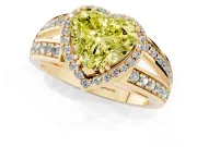 Fancy Yellow Heart Cut Diamond Halo Ring Set in Yellow gold with Double Pavé Split Shank