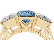 Princess Cut Three Stone Engagement Ring Setting for a Fancy Blue Lab-Grown Diamond | Beaded Shoulders | Yellow Gold