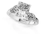 Radiant Cut Floral Engagement Ring Setting | Marquise Side Stones | White Gold