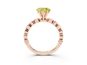 Fancy Yellow Heart Cut Diamond Solitaire Ring Set in Rose gold with Bezel-Set Accents on Beaded Band and Prong Setting