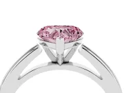 Fancy Pink Heart Cut Diamond Solitaire Ring Set in Platinum with Prong Setting and Classic Band
