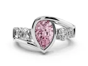 Fancy Pink Pear Cut Diamond Bezel Bypass Ring Set in Silver with Round Accents