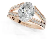 Oval Split Shank Pavé Engagement Ring Setting | Engraved Leaf Sides | Rose Gold