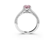 Oval Hidden Halo Engagement Ring Setting for a Fancy Pink Lab-Grown Diamond | Milgrain Pave | Sterling Silver