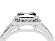 Asscher Cut Halo Engagement Ring Setting for a Black Center | Pavé Split Shank | Sterling Silver