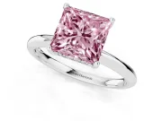 Fancy Pink Princess Cut Diamond Solitaire Engagement Ring Set in Platinum with Prong Setting and Polished Band