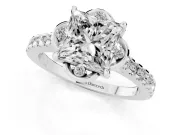 Princess Cut Diamond Solitaire Ring Set in White gold with Pavé Band and Floral Prong Setting